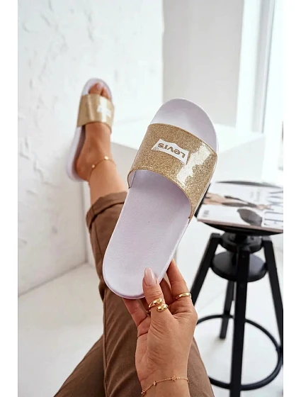 Dětské pantofle LEVI'S VPOL0251S-3923 Zlaté s brokátom