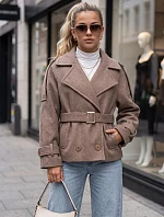 Krátky dámsky kabát s dvoma radmi gombíkov a opaskom, béžový, FashionStreet NY0793
