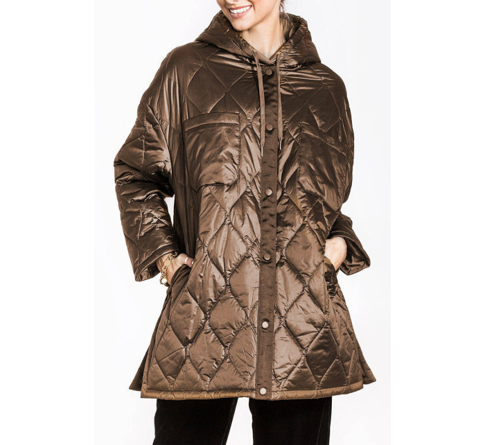 Hnedá prešívaná dámska oversize bunda s kapucňou (AG5-010)