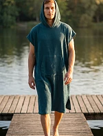 Pánske vafľové pončo Saimaa s kapucňou, farba Teal