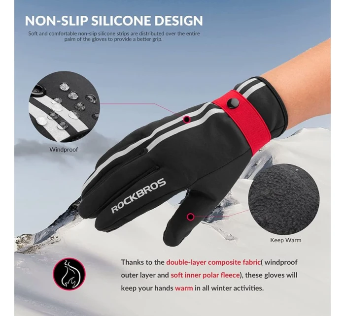 Rockbros zimné cyklistické rukavice S077-7 čierne M