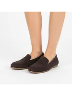 Dámské semišové mokasíny z hnědé kůže model 22015094 - VINCEZA