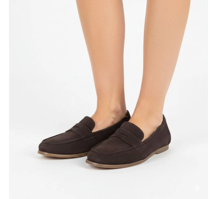 Dámské semišové mokasíny z hnědé kůže model 22015094 - VINCEZA