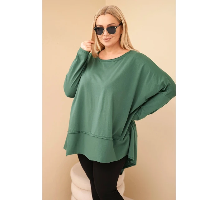 Dámská tunika Plus Size z bavlny s asymetrickým spodním lemem tmavě zelená Dámská tunika Plus Size z bavlny s asymetrickým spodním lemem tmavě zelená