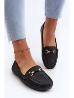 Mokasyny Damskie Ażurowe Z Ozdobą Czarne Kaydance