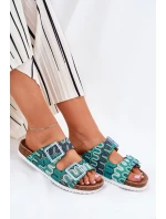 Klapki Damskie Z Klamrami I Brokatem S.Barski RB51-006 Zielone Klapki Damskie Z Klamrami I Brokatem S.Barski RB51-006 Zielone