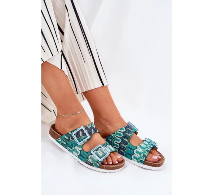 Klapki Damskie Z Klamrami I Brokatem S.Barski RB51-006 Zielone Klapki Damskie Z Klamrami I Brokatem S.Barski RB51-006 Zielone