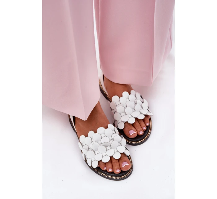 Skórzane Sandały Na Płaskim Obcasie Zazoo 40425 Białe