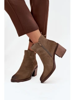 Dámské kotníkové boty z přírodního semiše na sloupku vyhřívané model 21712763 khaki - SERGIO LEONE