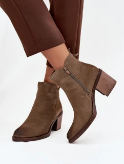 Dámské kotníkové boty z přírodního semiše na sloupku vyhřívané model 21712763 khaki - SERGIO LEONE
