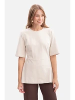 B305 Pletený top s peplumom - pieskový