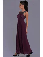 Dámské společenské šaty EVA model 15089591 s krajkou a kamínky dlouhé tmavě modrá - EVA&LOLA