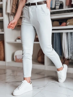 Dámské kalhoty slim fit s páskem světle šedé model 21986213 - Dstreet