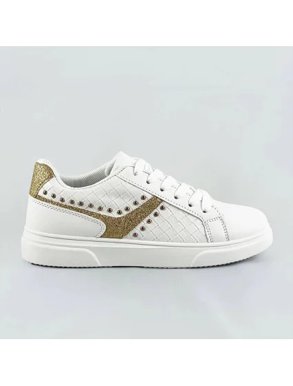 Bielo-zlaté šnurovacie dámske sneakersy (RC-03)