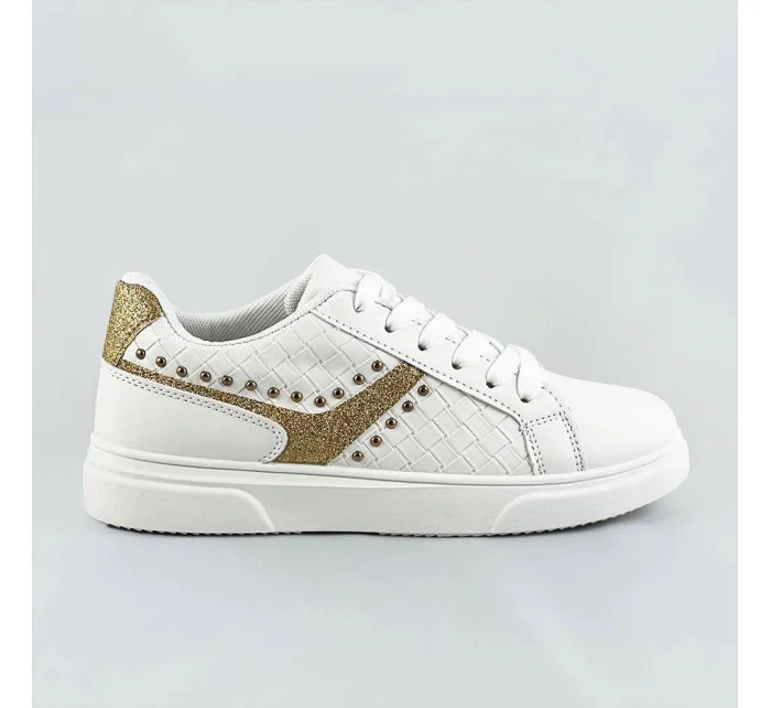 Bielo-zlaté šnurovacie dámske sneakersy (RC-03)