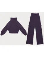 Fialový casual komplet s nohavicami typu cargo (AMG-338A)