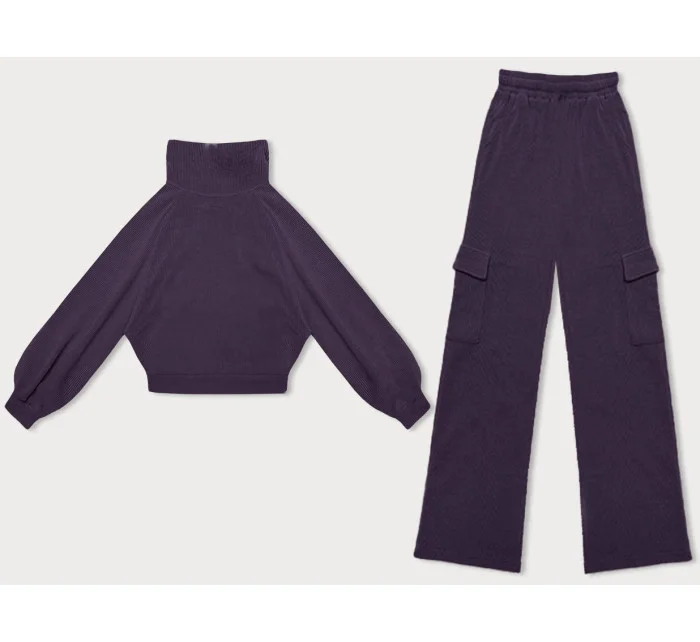 Fialový casual komplet s nohavicami typu cargo (AMG-338A)