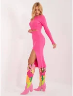 Pletený komplet krátka blúzka a ceruzková sukňa ružová (14136)