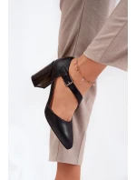 Skórzane Czółenka Na Słupku Z Klamrą Vinceza 91133 Czarne