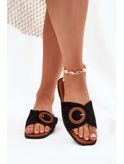 Klapki Damskie Na Płaskim Obcasie Z Klamrą Czarne Lanoni