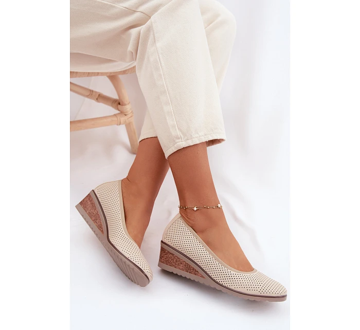 Dámské polobotky na platformě model 22067188 světle béžové - VINCEZA