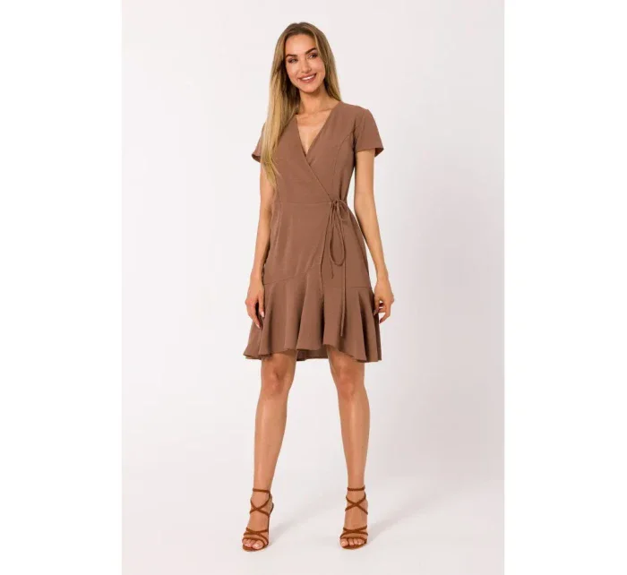 M741 Zavinovacie šaty s viazaním - čokoládové