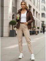 Dámska prešívaná bunda s kapucňou hnedá FashionStreet TY5590