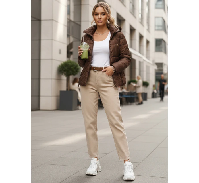 Dámska prešívaná bunda s kapucňou hnedá FashionStreet TY5590