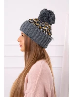 Dámska čiapka Ellen s brmbolcom K325 tmavo šedá + žltá