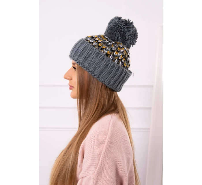 Dámska čiapka Ellen s brmbolcom K325 tmavo šedá + žltá