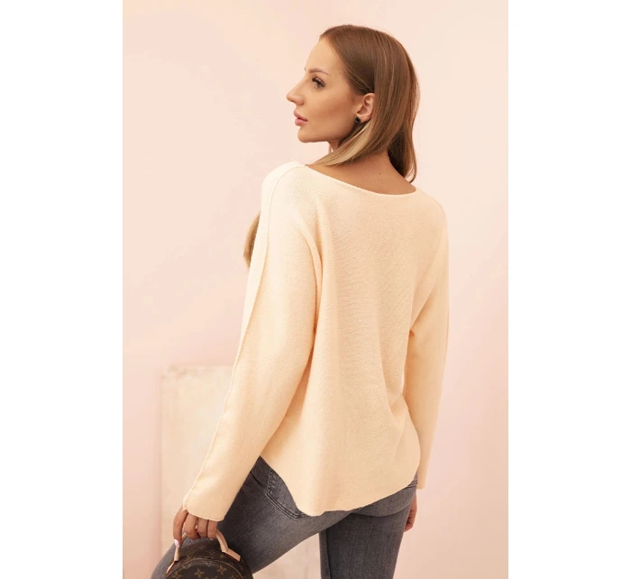 Dámsky viskózový sveter s výstrihom do V, marhuľový Dámsky viskózový sveter s výstrihom do V, marhuľový