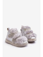 Skórzane Dziecięce Śniegowce Ocieplane Srebrne Leela Skórzane Dziecięce Śniegowce Ocieplane Srebrne Leela