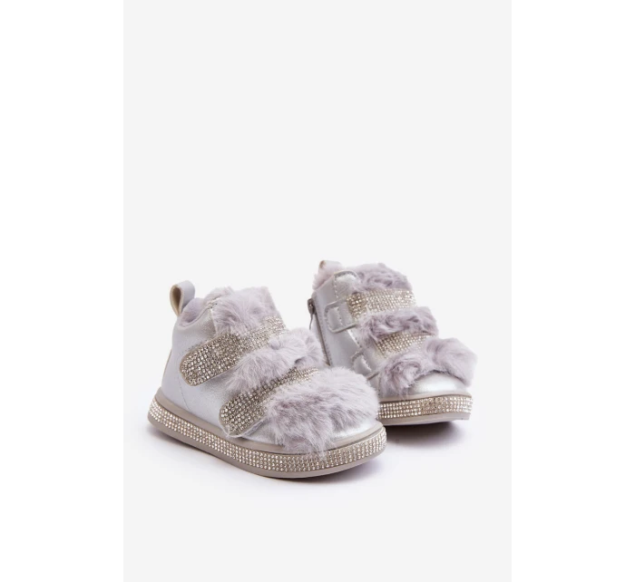 Skórzane Dziecięce Śniegowce Ocieplane Srebrne Leela Skórzane Dziecięce Śniegowce Ocieplane Srebrne Leela