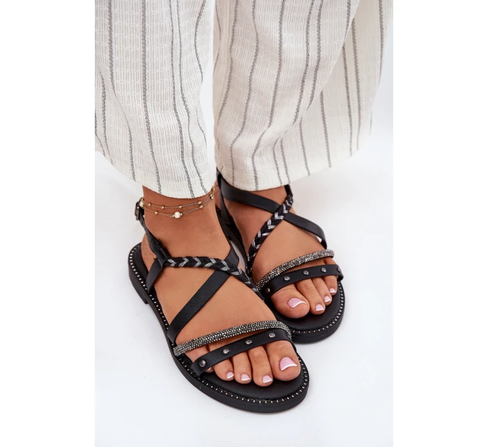 Ploché Sandály S Ozdobnými Pásky model 21697171 Černé - VINCEZA