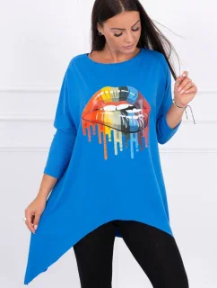 Oversize blúzka s potlačou dúhových pier nevädzovo modrá