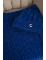 Dámska súprava čiapky a šálu s pruhmi s ozdobami modrá Dámska súprava čiapky a šálu s pruhmi s ozdobami modrá