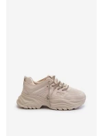 Sneakersy Damskie Na Masywnej Podeszwie Z Ozdobnym Sznurowaniem Beżowe Relissa Sneakersy Damskie Na Masywnej Podeszwie Z Ozdobnym Sznurowaniem Beżowe Relissa