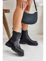 Skórzane Botki Sztyblety Z Ozdobnym Łańcuchem Ocieplane D&A JC42-86 Czarne