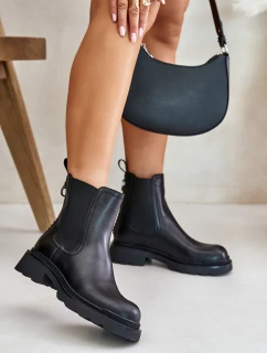 Skórzane Botki Sztyblety Z Ozdobnym Łańcuchem Ocieplane D&A JC42-86 Czarne