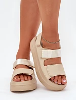Sandały Damskie Na Platformie Z Rzepami Beżowe Nitepira