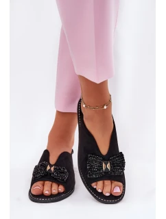 Sandały Damskie Z Kokardą Na Płaskim Obcasie S.Barski KV51-014 Czarne
