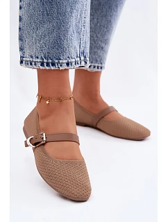 Materiálové baleríny s páskem a přezkou Khaki model 22122502 - Boto