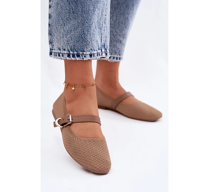 Materiálové baleríny s páskem a přezkou Khaki model 22122502 - Boto