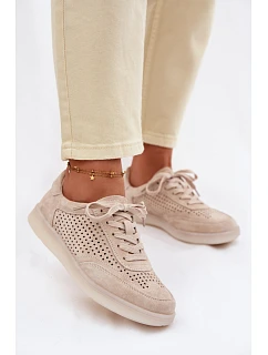 Kožené semišové dámské tenisky s otvory Béžové model 22100230 - Boto