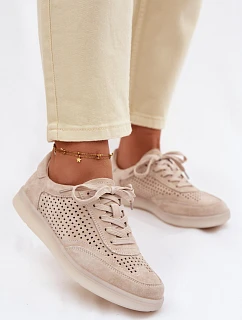 Kožené semišové dámské tenisky s otvory Béžové model 22100230 - Boto