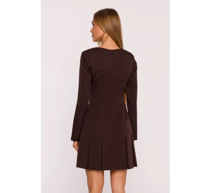 M872 Šaty s obrátenými záhybmi - hnedé