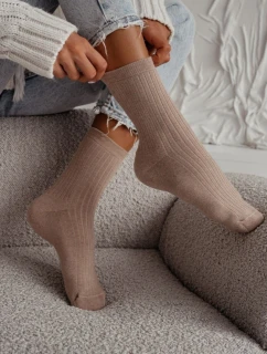 Dámske froté ponožky s prúžkami - béžové