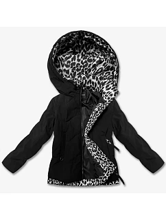 Miss TiTi Čierna/sivá krátka voľná bunda s leopardím vzorom (25898)