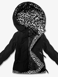 Krátká volná bunda s leopardím vzorem Miss TiTi černá/šedá (25898)