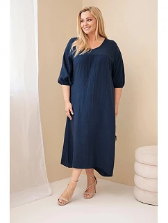 Dámské plus size bavlněné mušelínové šaty s výstřihem do V námořnická